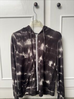 Tie-Dye Hooded Zip Sweater - Black & White